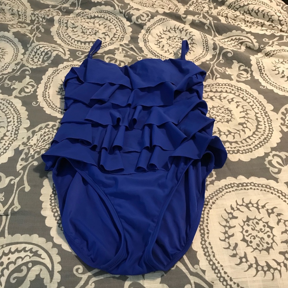 Blue one piece swimsuit